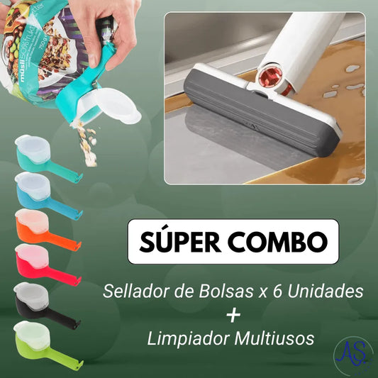 Combo Sellador de Bolsas X 6 Unidades + Limpiador Multiusos