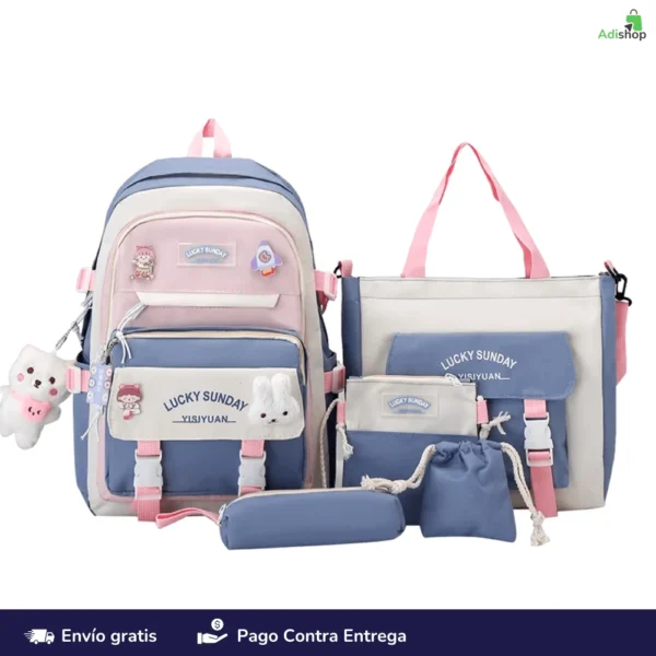 Combo mochila escolar por cinco piezas__Bolsos