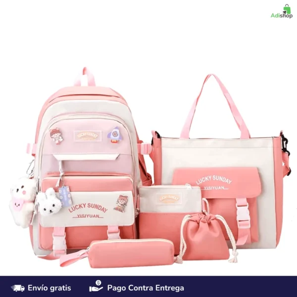 Combo mochila escolar por cinco piezas__Bolsos