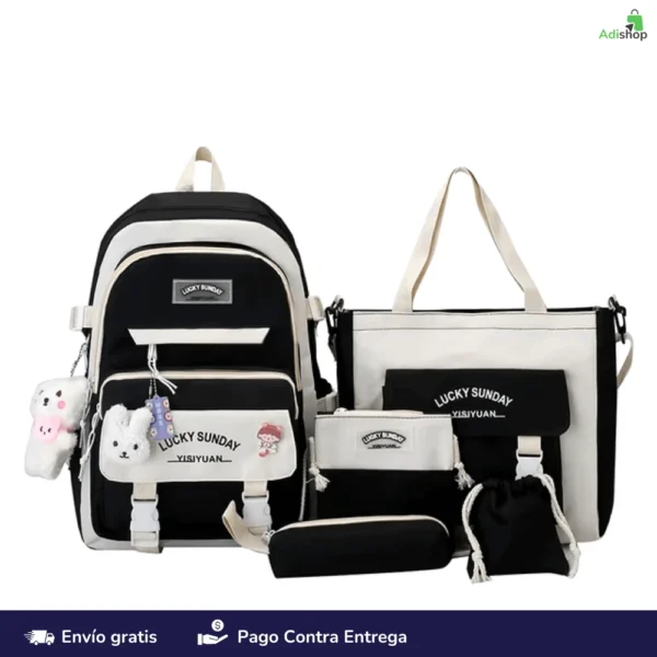 Combo mochila escolar por cinco piezas__Bolsos